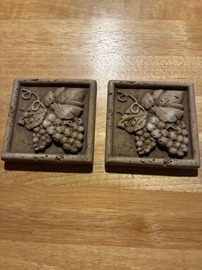Pair of Decorative Grape Relief Tiles- Taupe